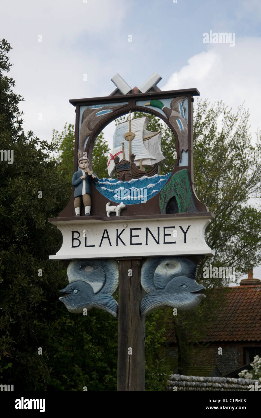 England, Norfolk, Blakeney, Ortsschild Stockfoto