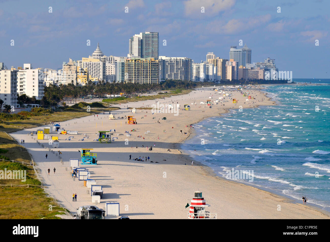 Blick auf Miami Beach Florida vom Kreuzfahrtschiff Abfahrt Hafen Stockfoto