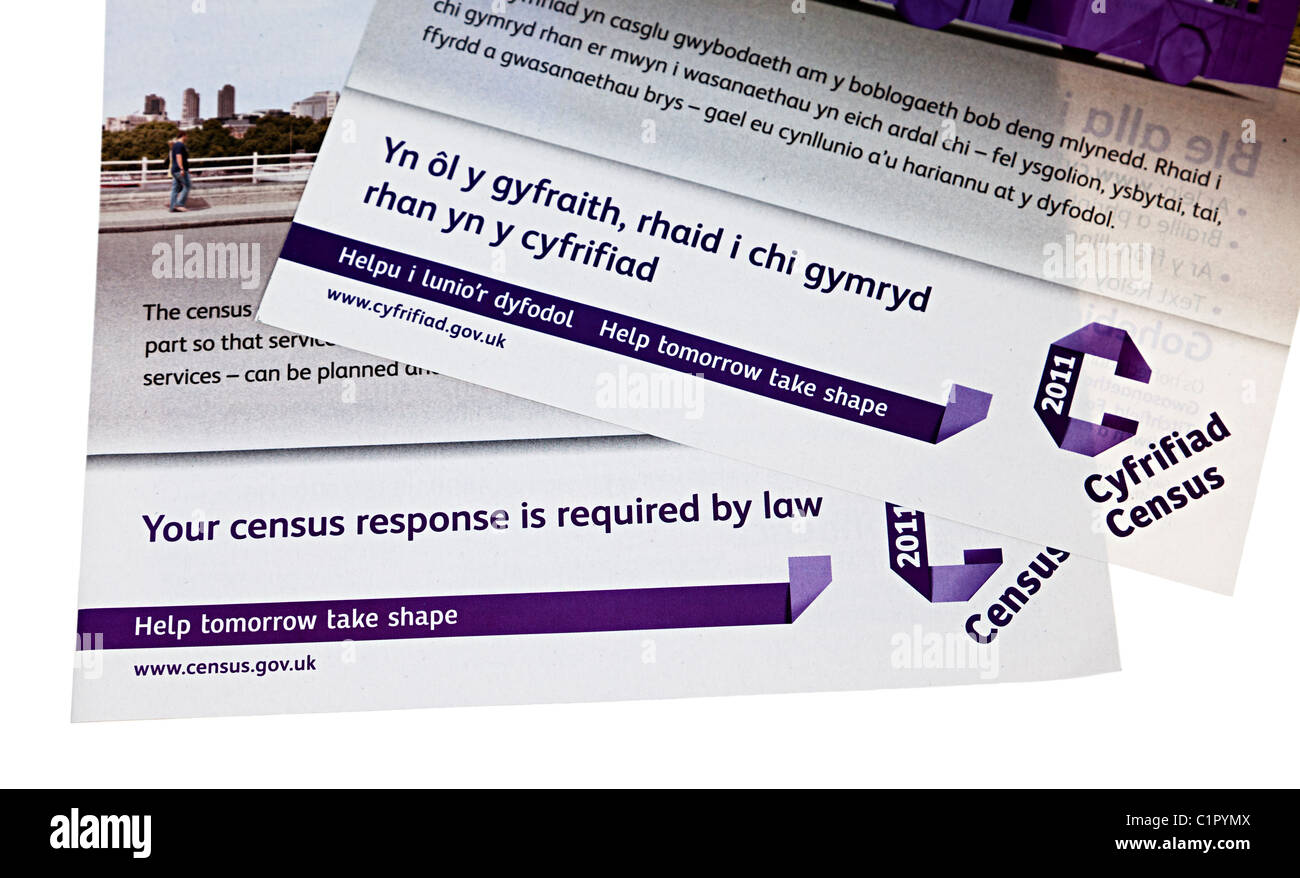 Zweisprachige walisischen englische Anleitung für 2011 UK Census besagt, dass eine Rückkehr ist gesetzlich vorgeschrieben Stockfoto