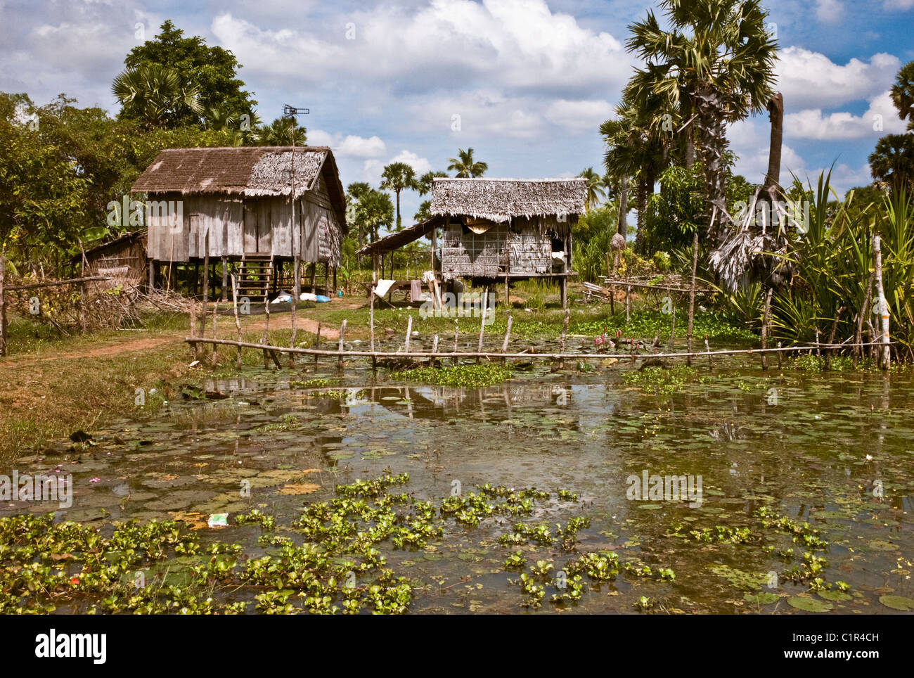 Traditionelle Holz Haus auf Stelzen. Kambodscha Stockfoto