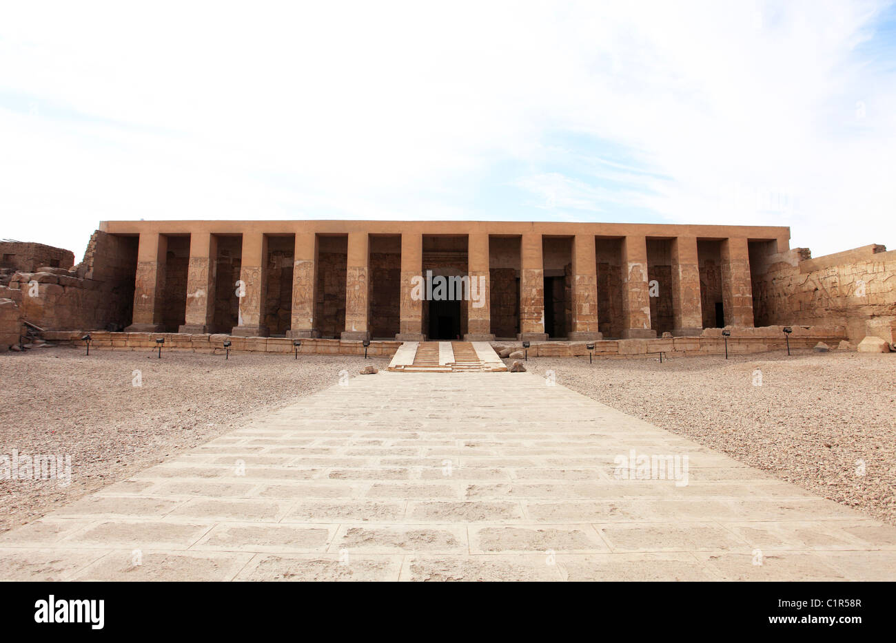 Tempel von Sethos (bekannt als der große Tempel von Abydos) in Abydos, Ägypten. Stockfoto