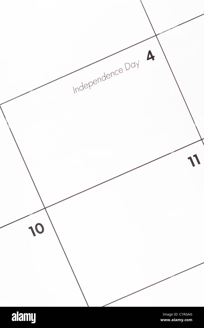 Nahaufnahme einer Kalender-Box für vierten Juli, dem Unabhängigkeitstag in den USA Stockfoto