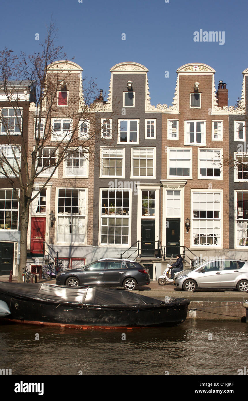 Niederländischer Kaufmann Häuser entlang des Kanals Prinsengracht in Amsterdam Stockfoto
