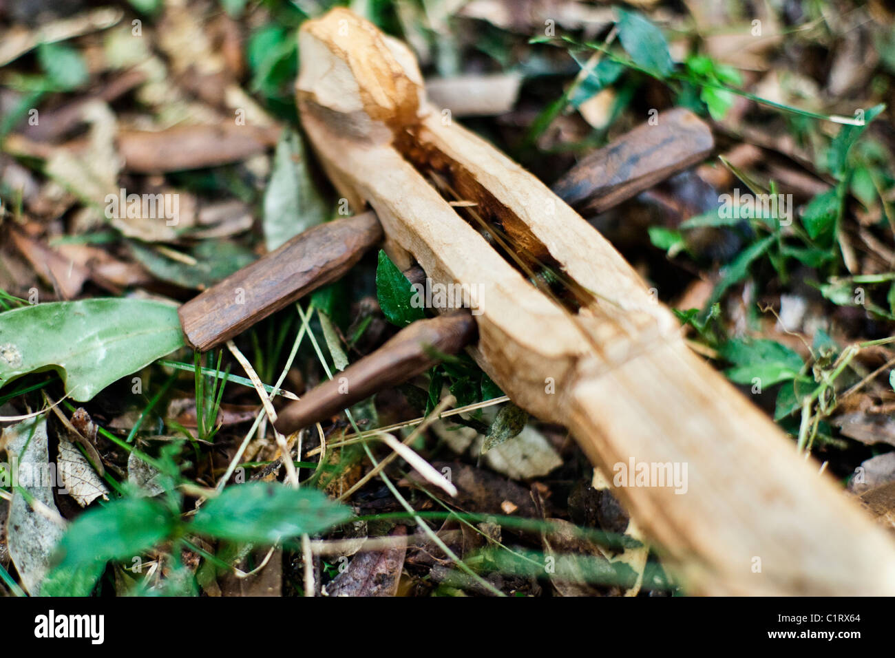 Handgefertigte Mbya Guarani indigenen Violine. Aldea Katupyry in der Nähe von San Ignacio, Misiones, Argentinien. Stockfoto