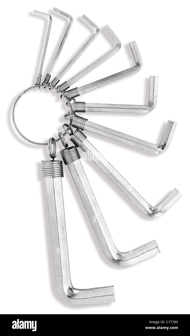 eine Reihe von Allen, hex Schlüssel isoliert auf weißem Hintergrund mit Beschneidungspfad Stockfoto