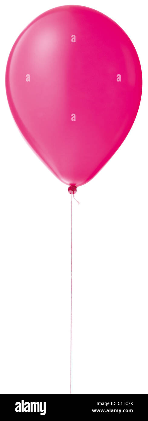 ein rosa Ballon mit einer Schnur auf weißem Hintergrund mit Beschneidungspfad Stockfoto