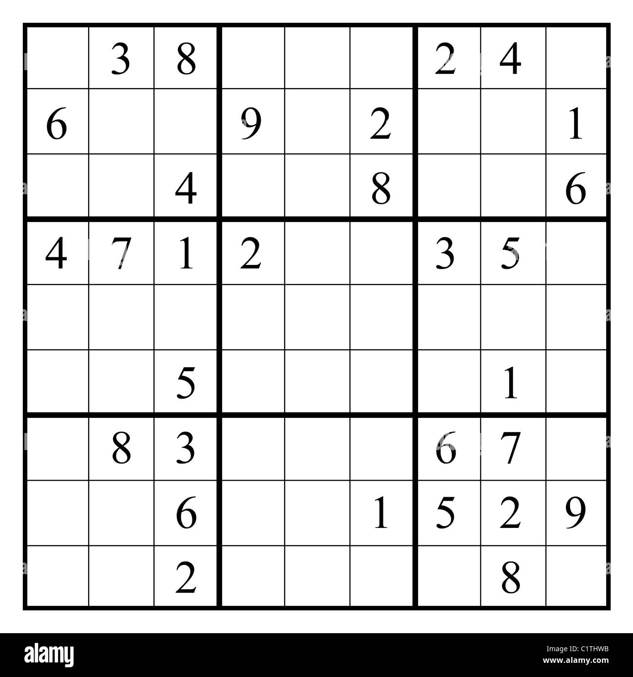 Ein Sudoku-Rätsel mit einem Layout in Form von Ziffern, die 2014 machen. Einfaches Rätsel, voll löslich mit Schraffuren. Stockfoto