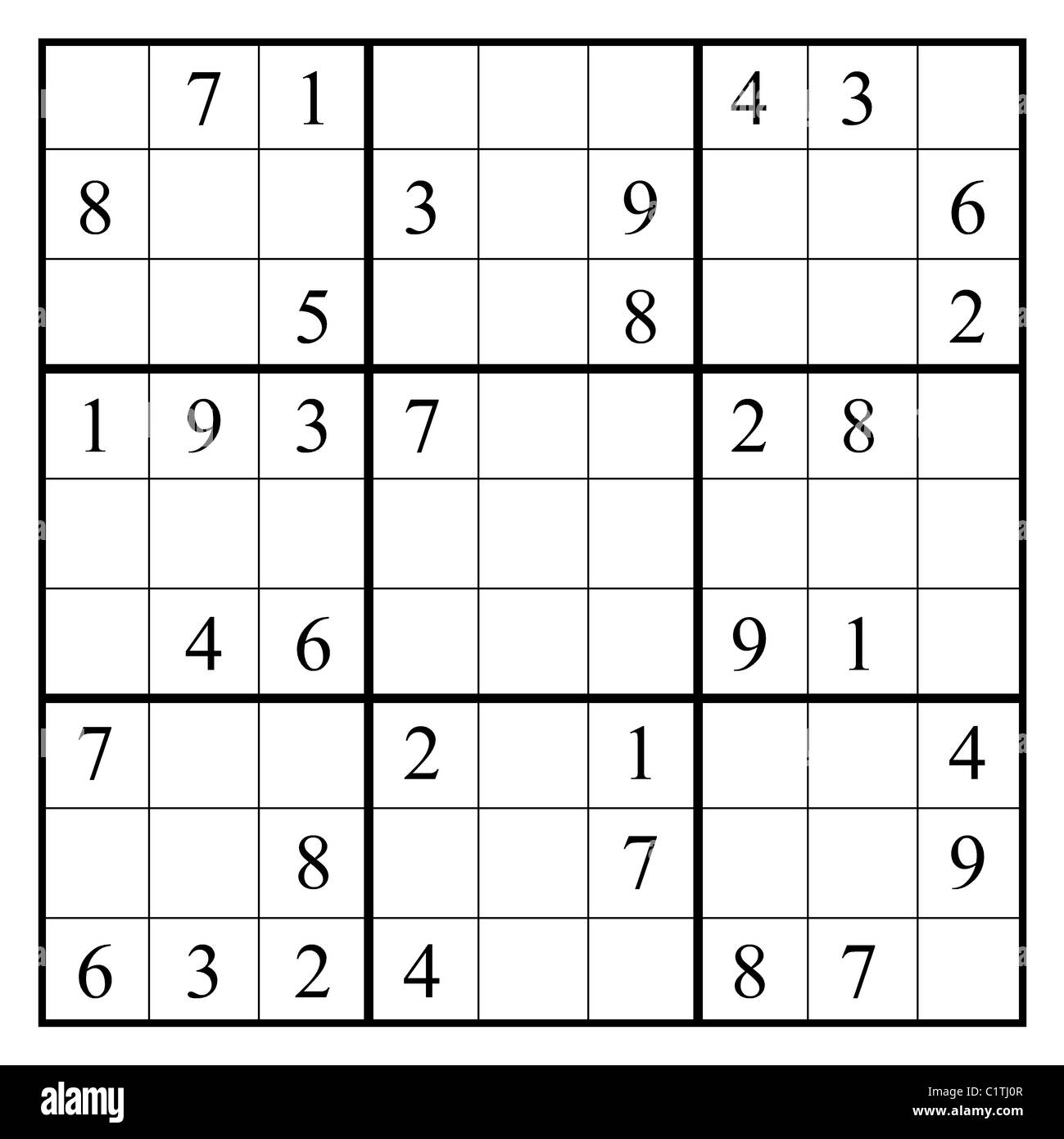Ein Sudoku-Rätsel mit einem Layout in Form von Ziffern 2020 machen. Einfaches Rätsel, voll löslich mit Schraffuren. Stockfoto