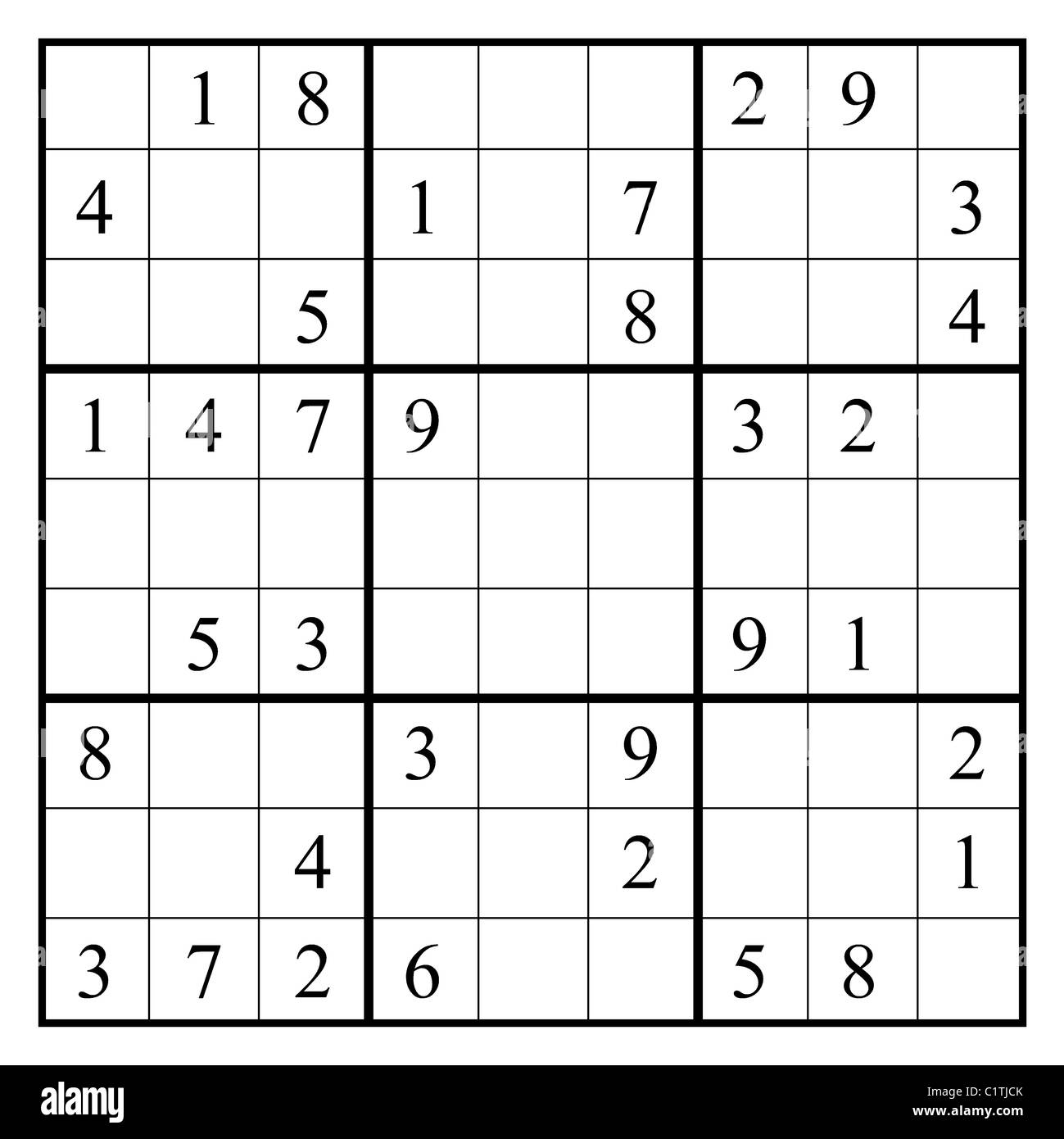 Sudoku puzzle mit Layout in Form von Ziffern 2020 machen. Relativ harte Rätsel erfordern verschiedene Lösungstechniken. Stockfoto