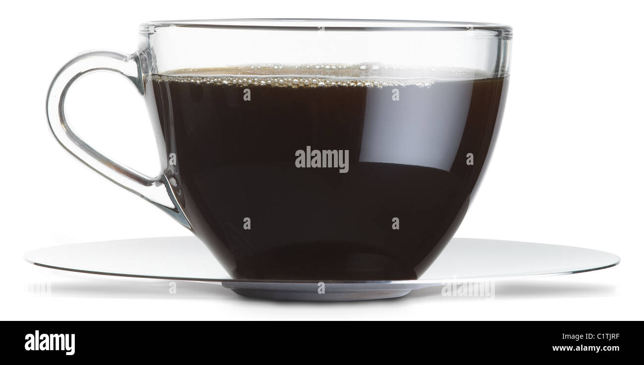 ein Glastasse schwarzen Kaffee isoliert auf weißem Hintergrund mit Beschneidungspfad Stockfoto
