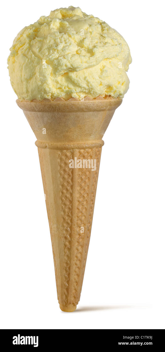 Vanille-Eis Kegel auf einem weißen Hintergrund mit Beschneidungspfad Stockfoto