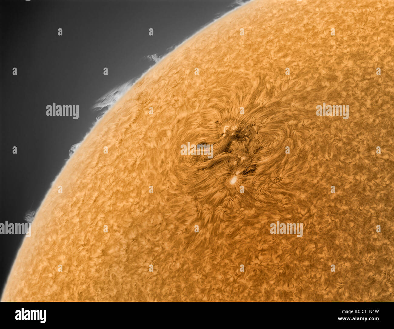 Yellow Sun mit solar Protuberanzen. Stockfoto