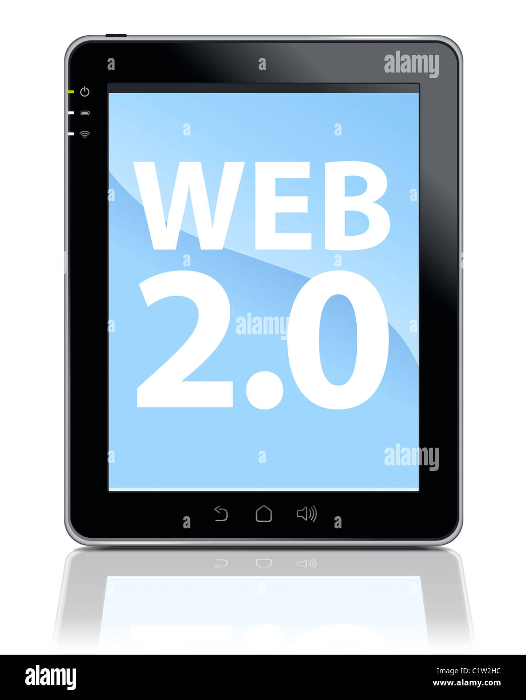3D Abbildung des Tablet-PC mit Touchscreen-LCD-Panel, isoliert auf weiss. Stockfoto