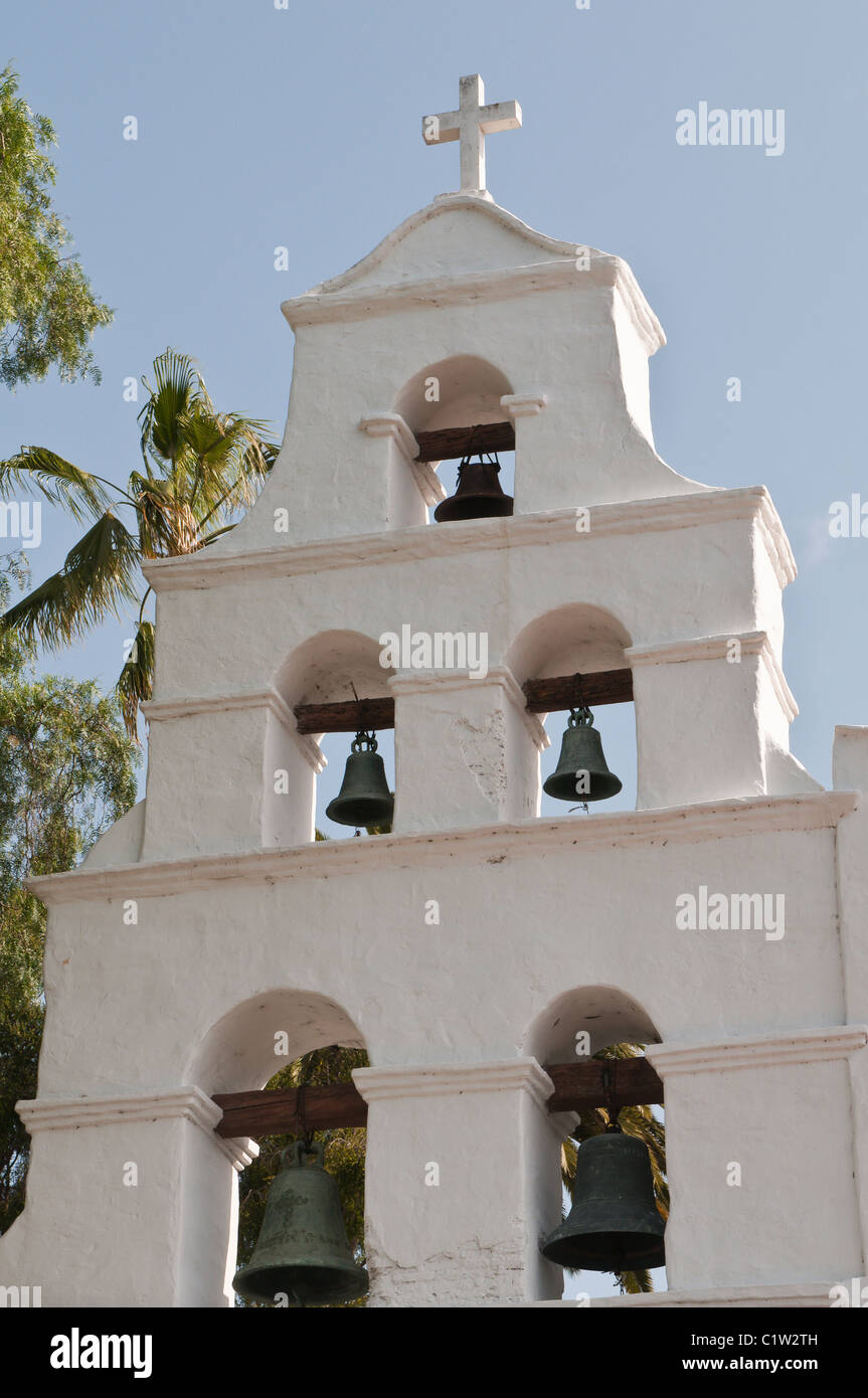 San Diego, Kalifornien. Glockenturm in der Mission Basilica San Diego de Alcala. Stockfoto