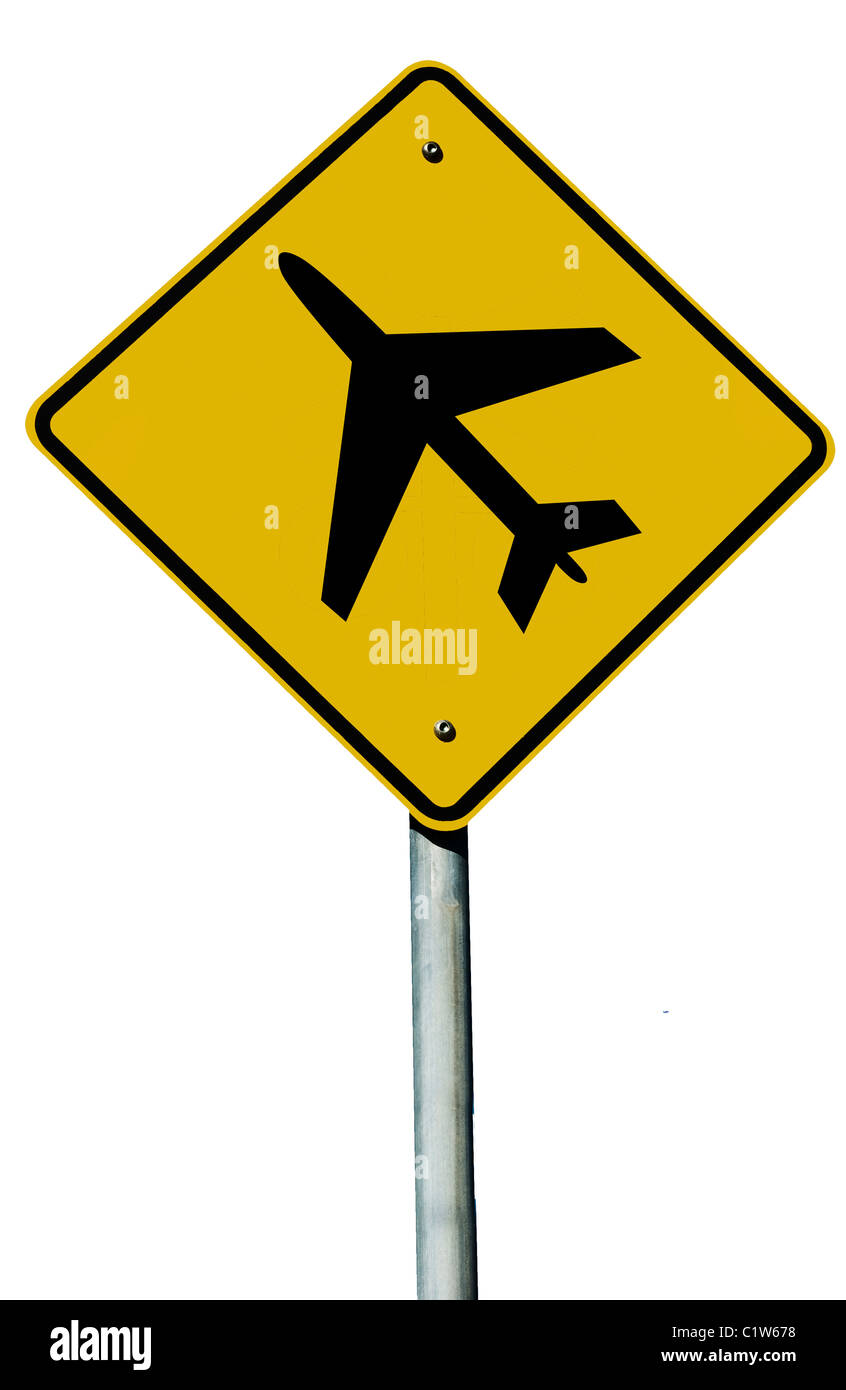 Flugzeug-Zeichen isoliert auf weißem Hintergrund Stockfoto