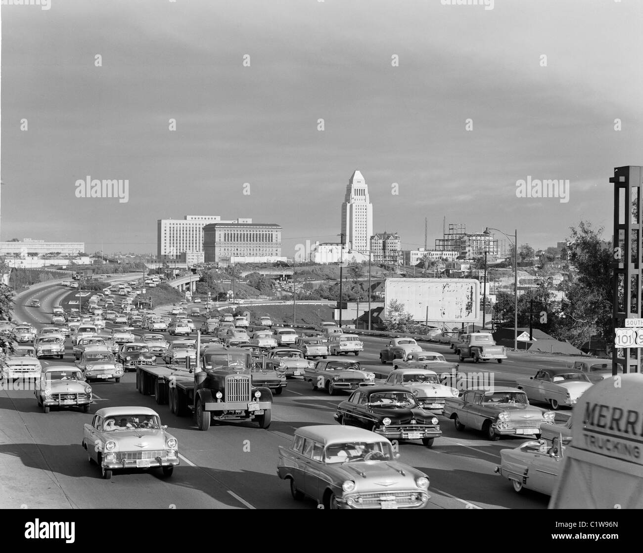 USA, Los Angeles Freeway Civic Center Stockfoto