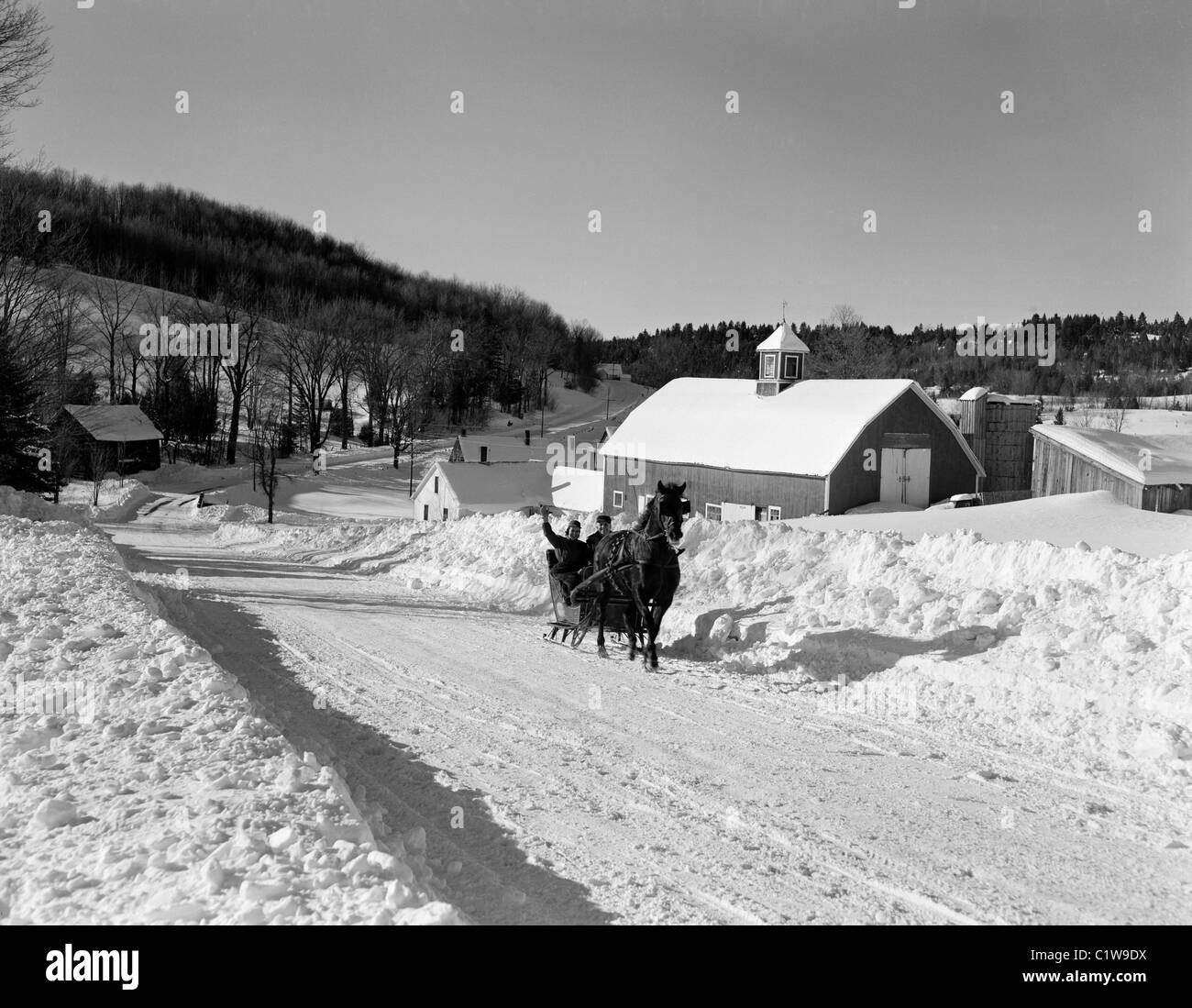 USA, Vermont, in der Nähe von Peacham, Schlittenfahrten Szene Stockfoto