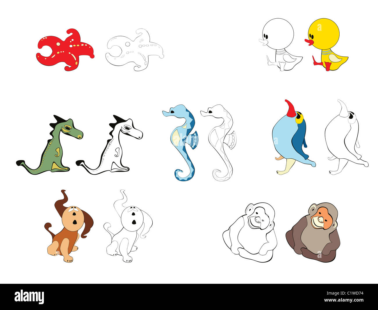 Färbung Bilder Set für kleine Kinder Stockfoto