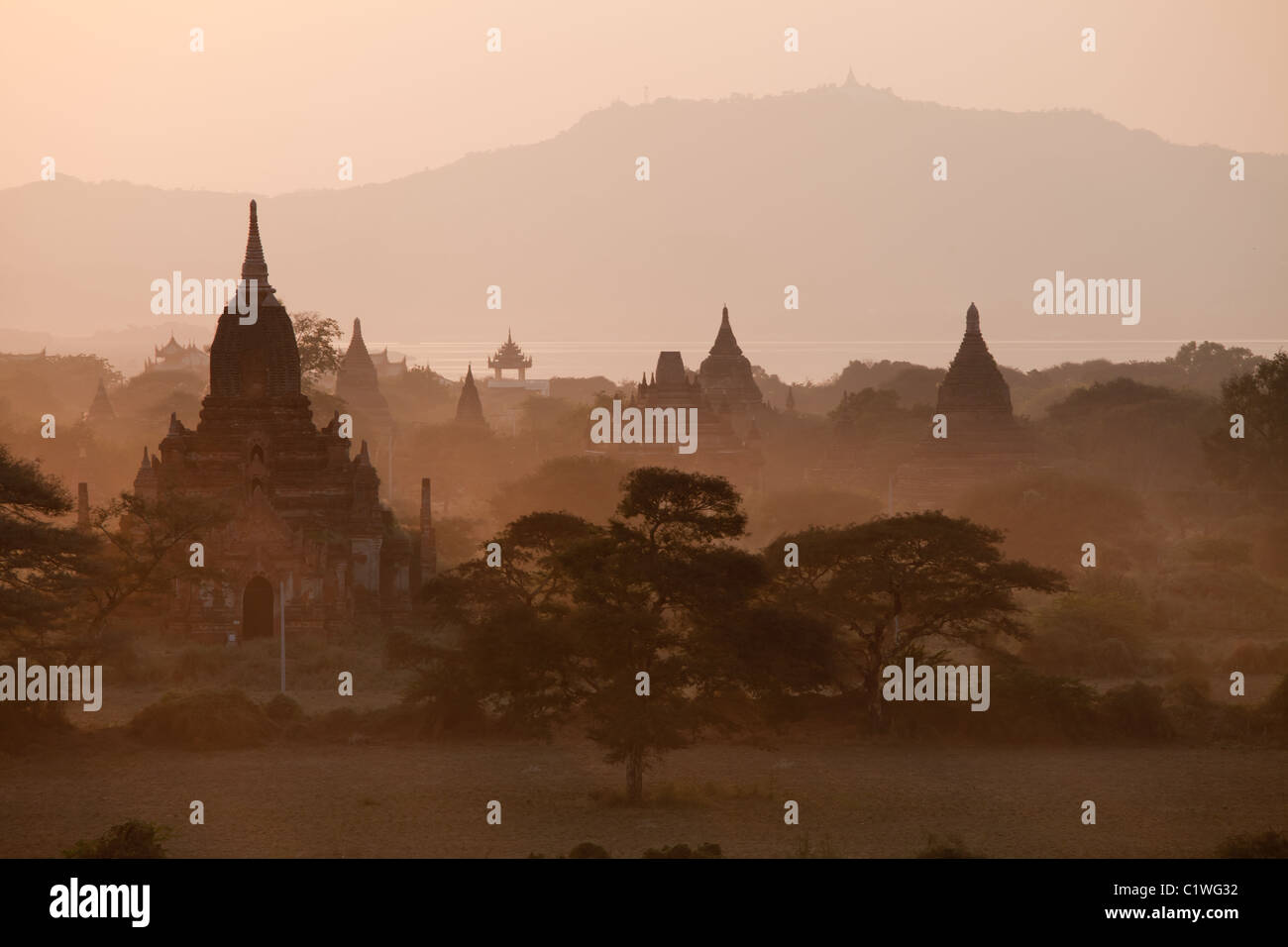 Tal der tausend buddhistische Pagoden in Bagan, Birma. Stockfoto