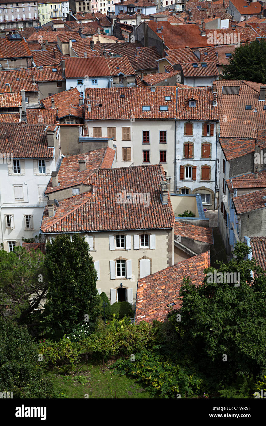 Häuser mit roten Fliesen Dächern Foix Departement Ariège Frankreich Stockfoto