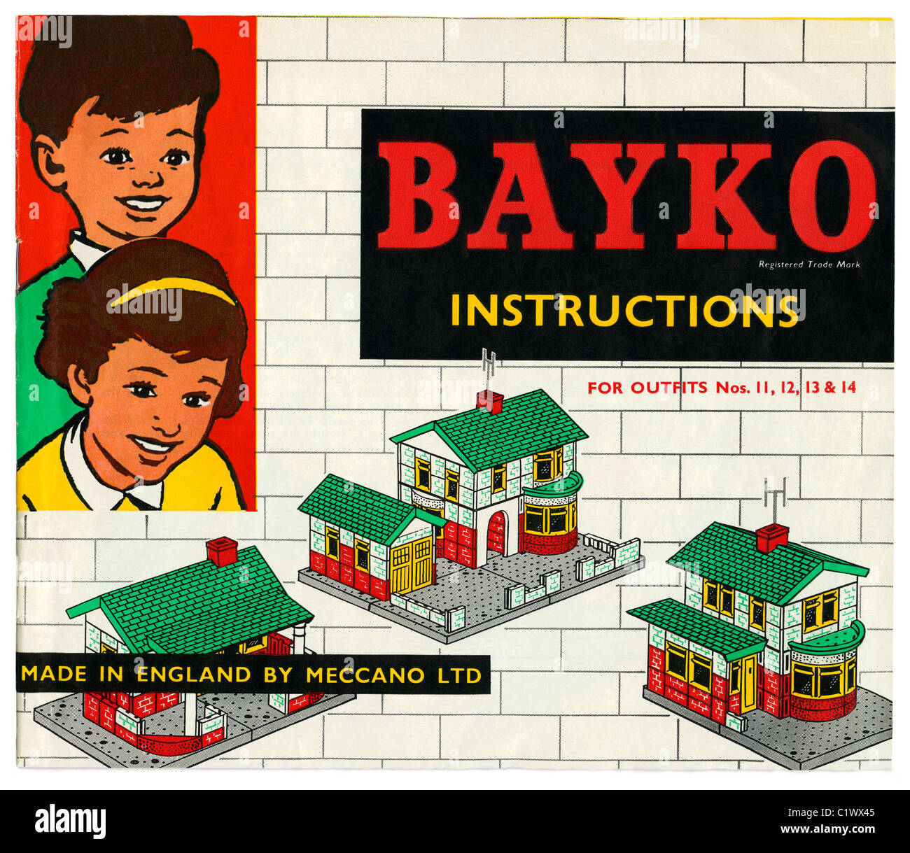 Bayko Baukasten (Outfit 14) Lehrbuch, c. 1966. Stockfoto