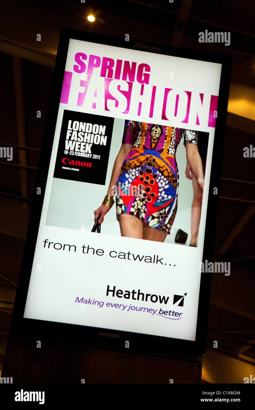 London Fashion Woche Zeichen am terminal 5, Flughafen Heathrow, London, UK Stockfoto