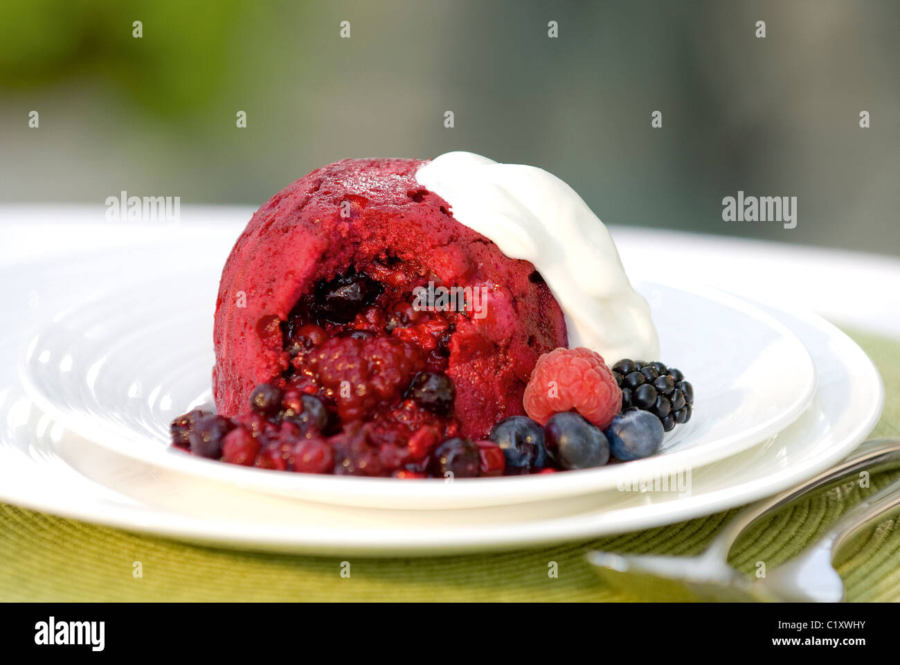 Sommer Obst Pudding. Stockfoto