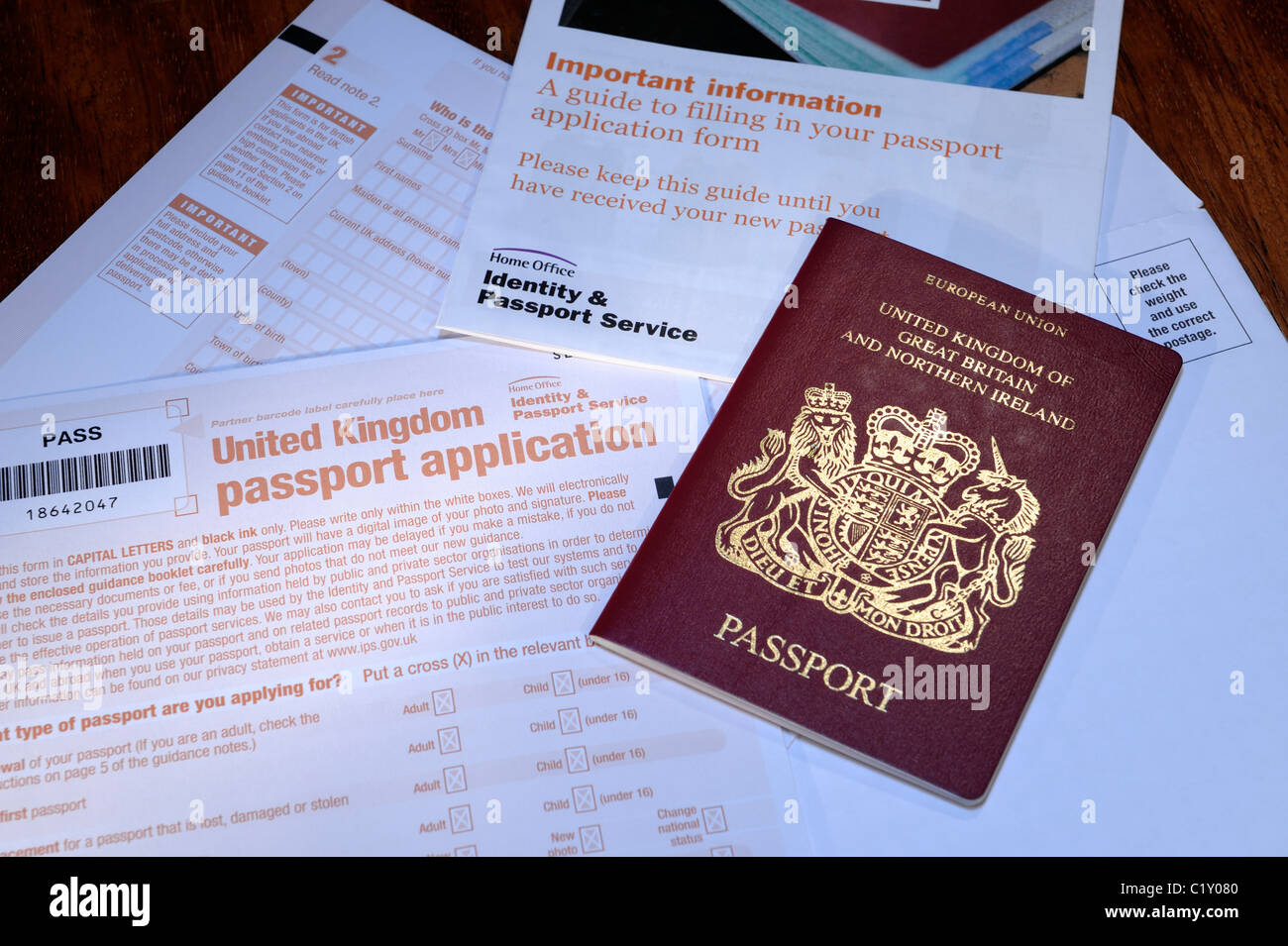UK Passport-Anmeldeformular Stockfoto