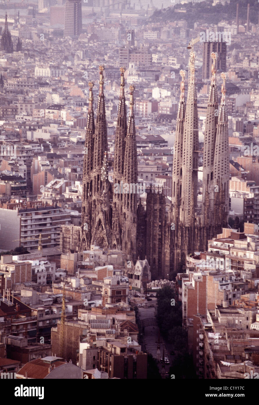 Luftaufnahme der Kathedrale Sagrada Familia in Barcelona Stockfoto