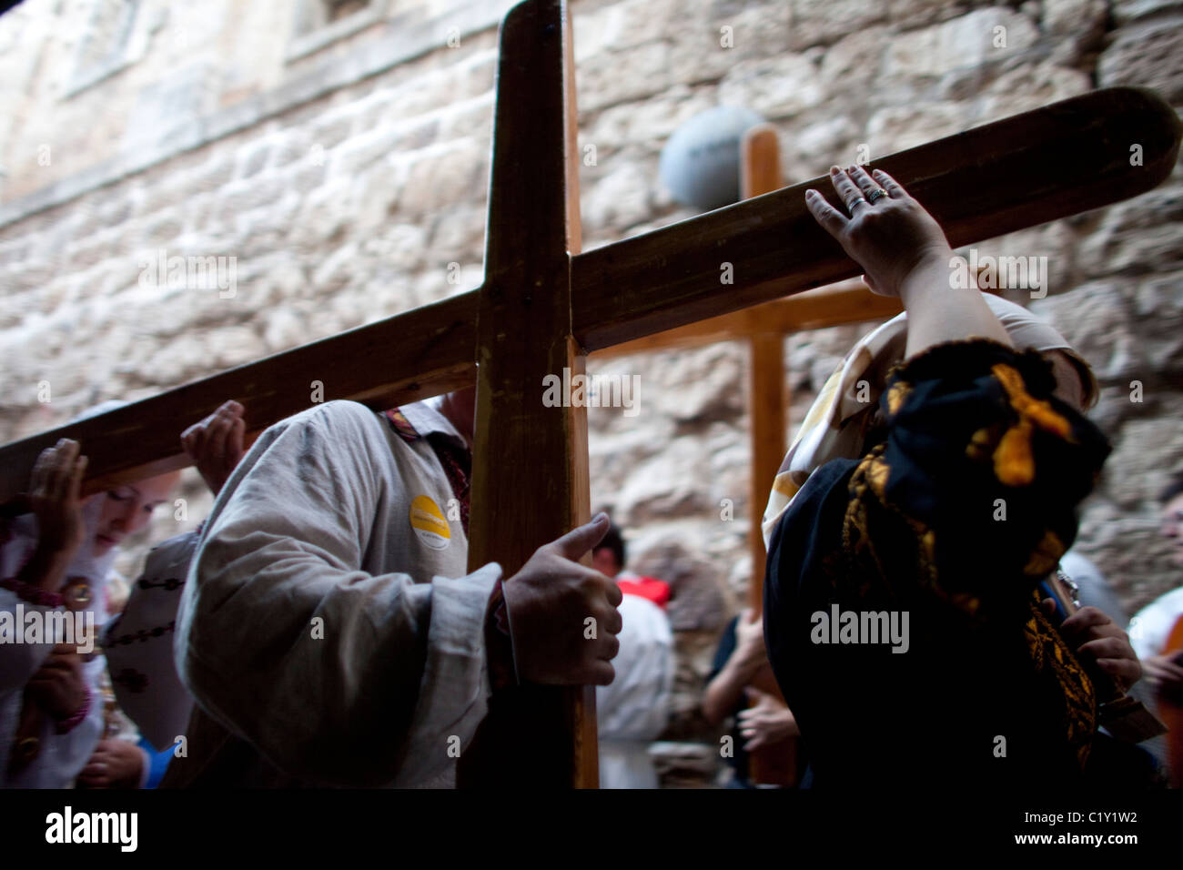 Die "Via Dolorosa" bedeutet "Weg der Schmerzen" oder es wird manchmal genannt den "Weg des Kreuzes. Stockfoto