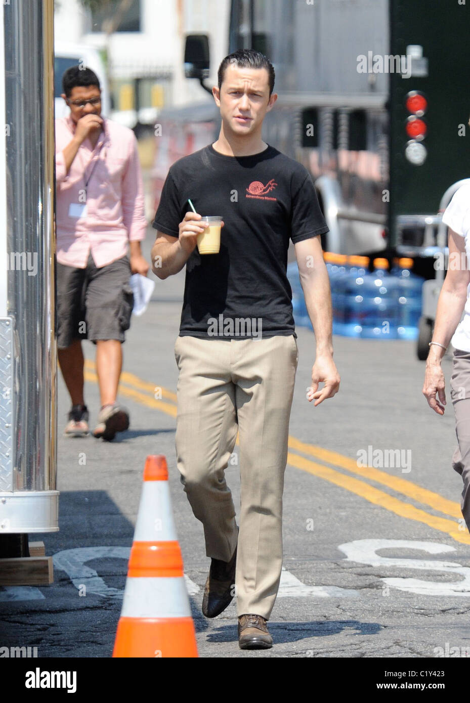 Joseph Gordon-Levitt Dreharbeiten vor Ort Los Angeles, Kalifornien - 03.09.09 Stockfoto