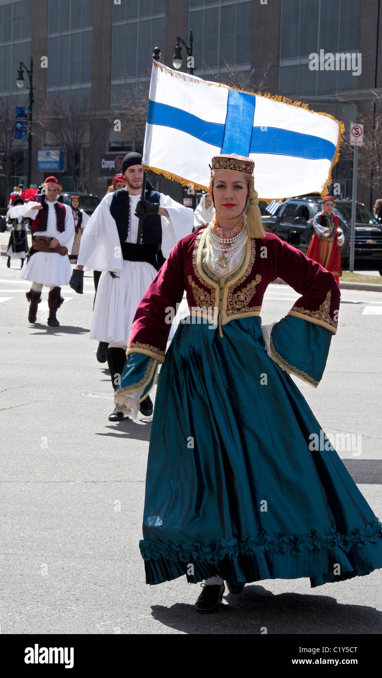 Griechisch-Amerikaner im griechischen Unabhängigkeitstag Parade in Detroit Stockfoto