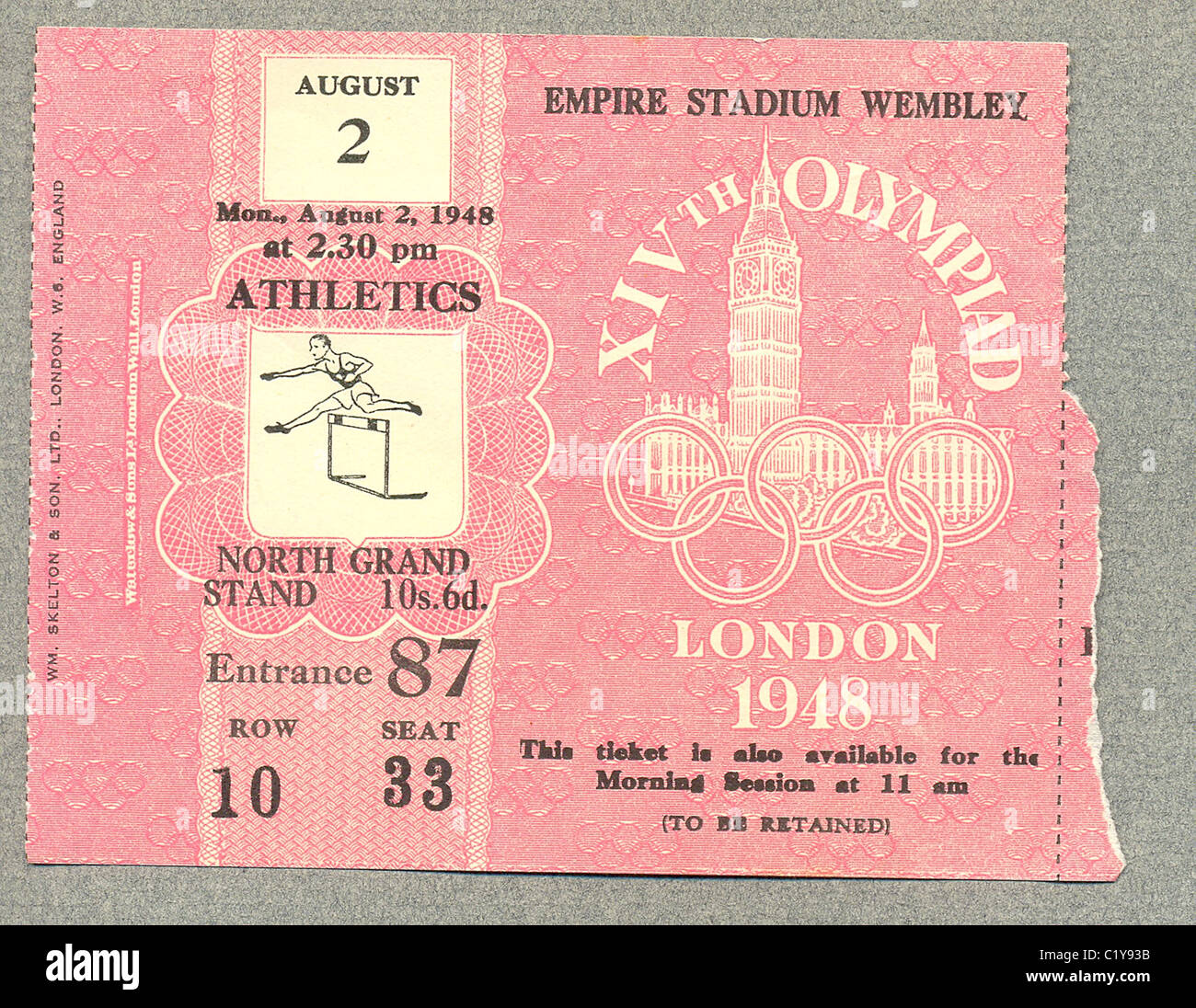 Ticket für die Leichtathletik bei Olympischen Spielen in London Stockfoto