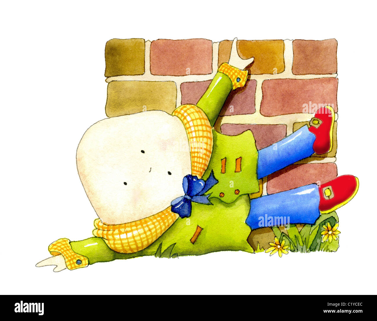 Humpty Dumpty fiel von der Wand, hatte einen großen Sturz Stockfoto