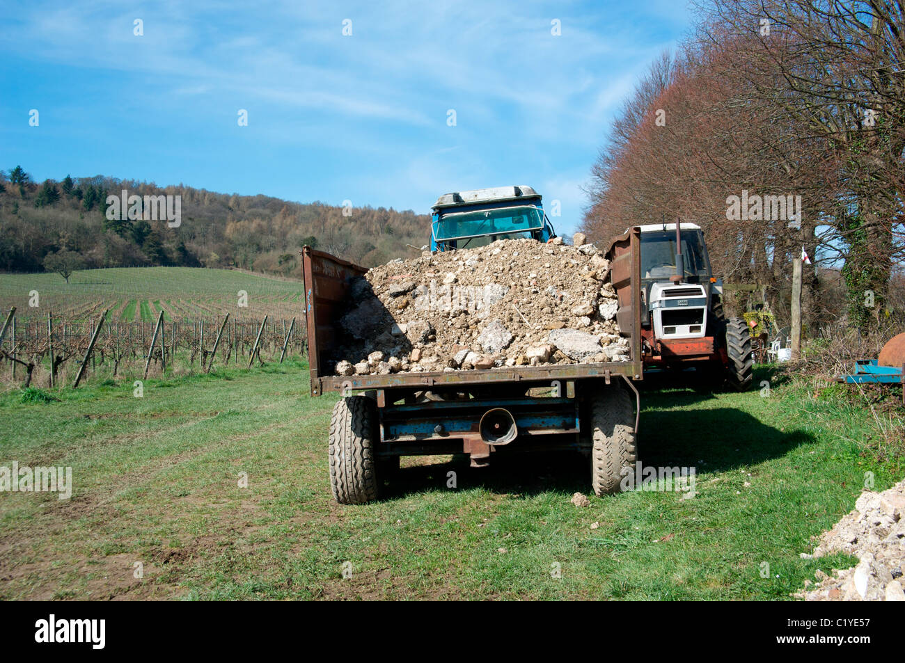 Denbies Weinberg landwirtschaftliche Fahrzeuge, Surrey, England Stockfoto