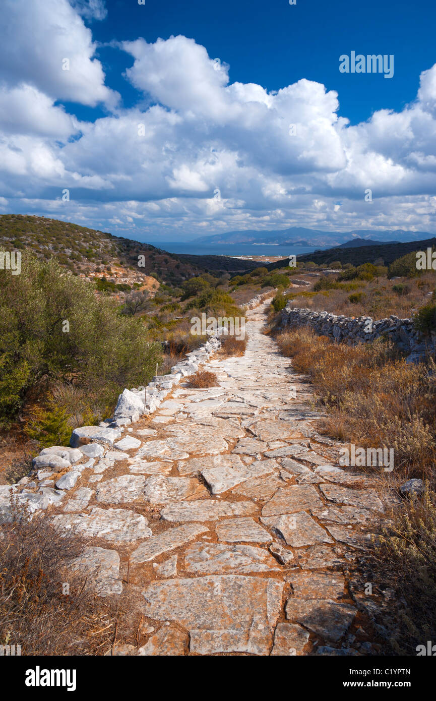 Die byzantinischen Strecke asphaltiert einen alten Stein Pfad auf den griechischen Kykladen-Insel Paros. Stockfoto