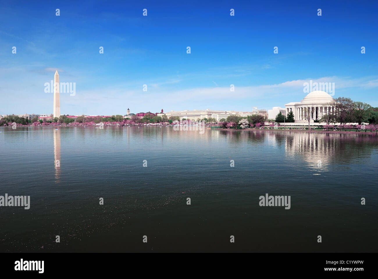 Washington DC Panorama mit Washington Monument und Thomas Jefferson Memorial. Stockfoto