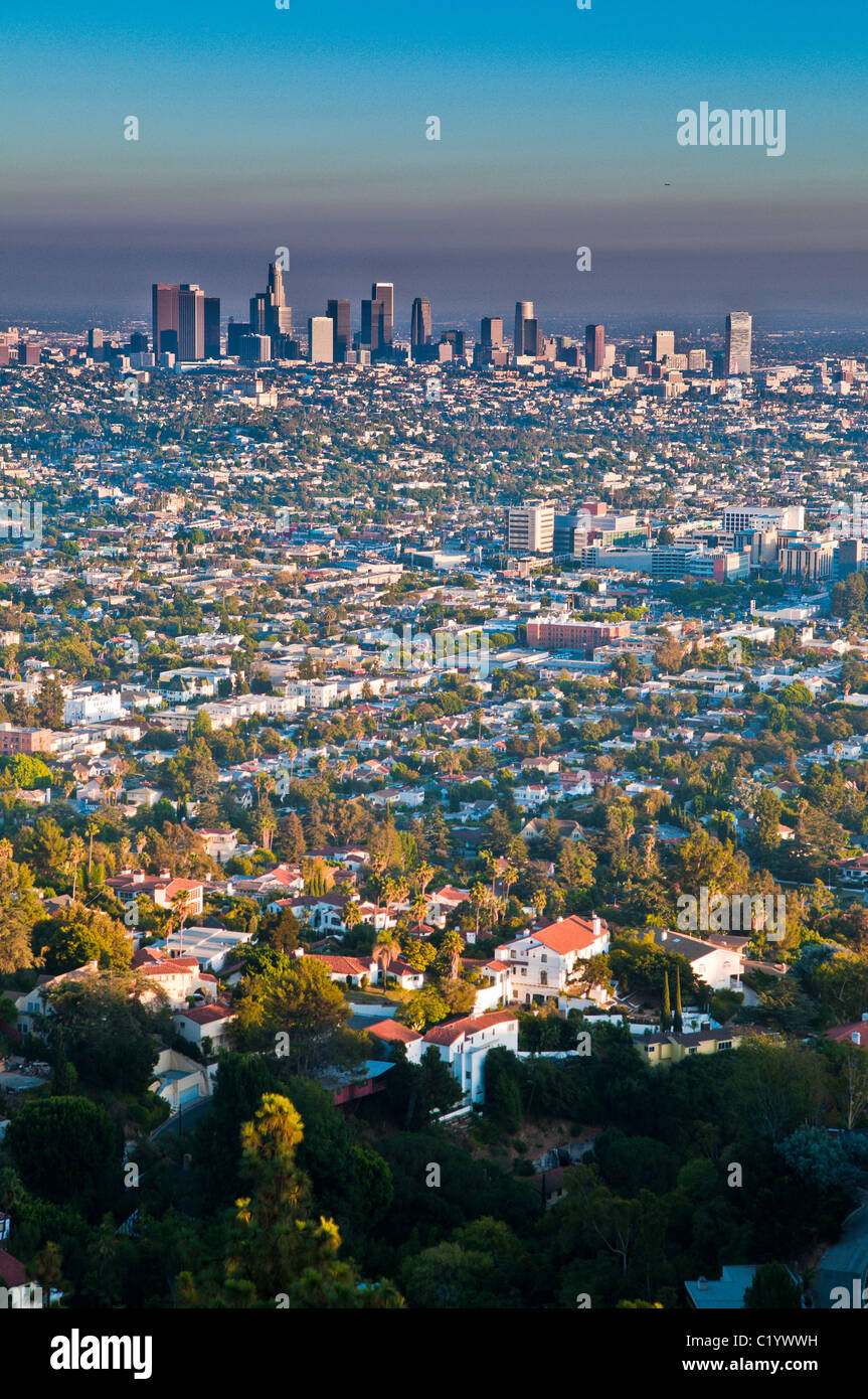 Blick auf die Innenstadt von Los Angeles vom Griffith Park, Los Angeles, Kalifornien Stockfoto