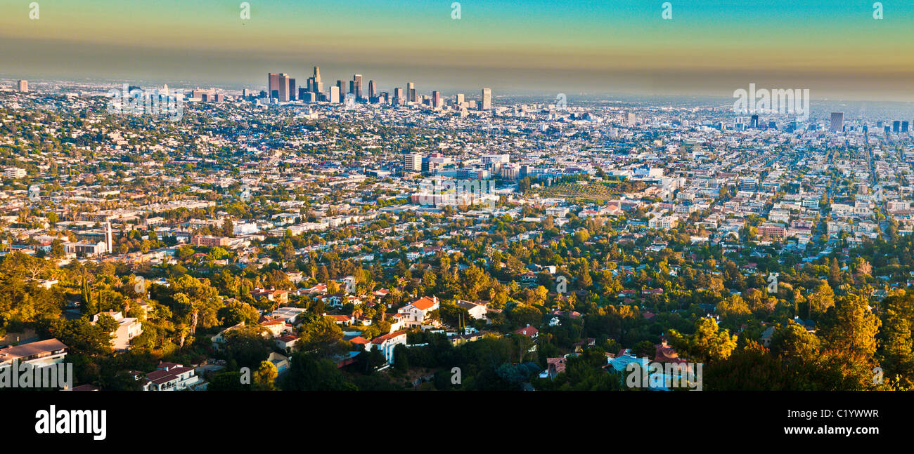 Blick auf die Innenstadt von Los Angeles vom Griffith Park, Los Angeles, Kalifornien Stockfoto
