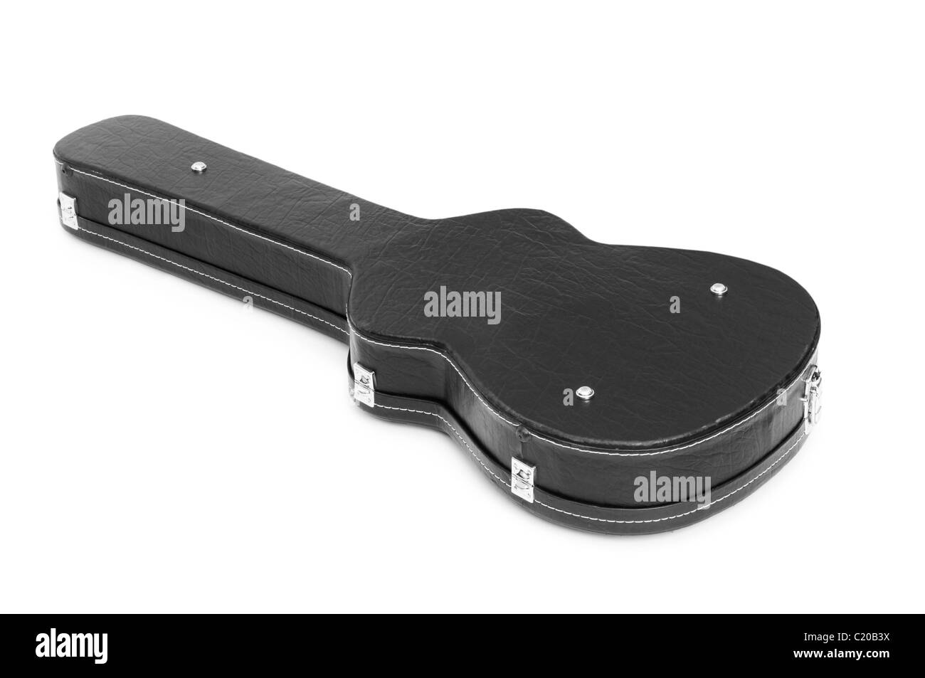 Gitarrenkoffer auf dem weißen Hintergrund isoliert Stockfoto