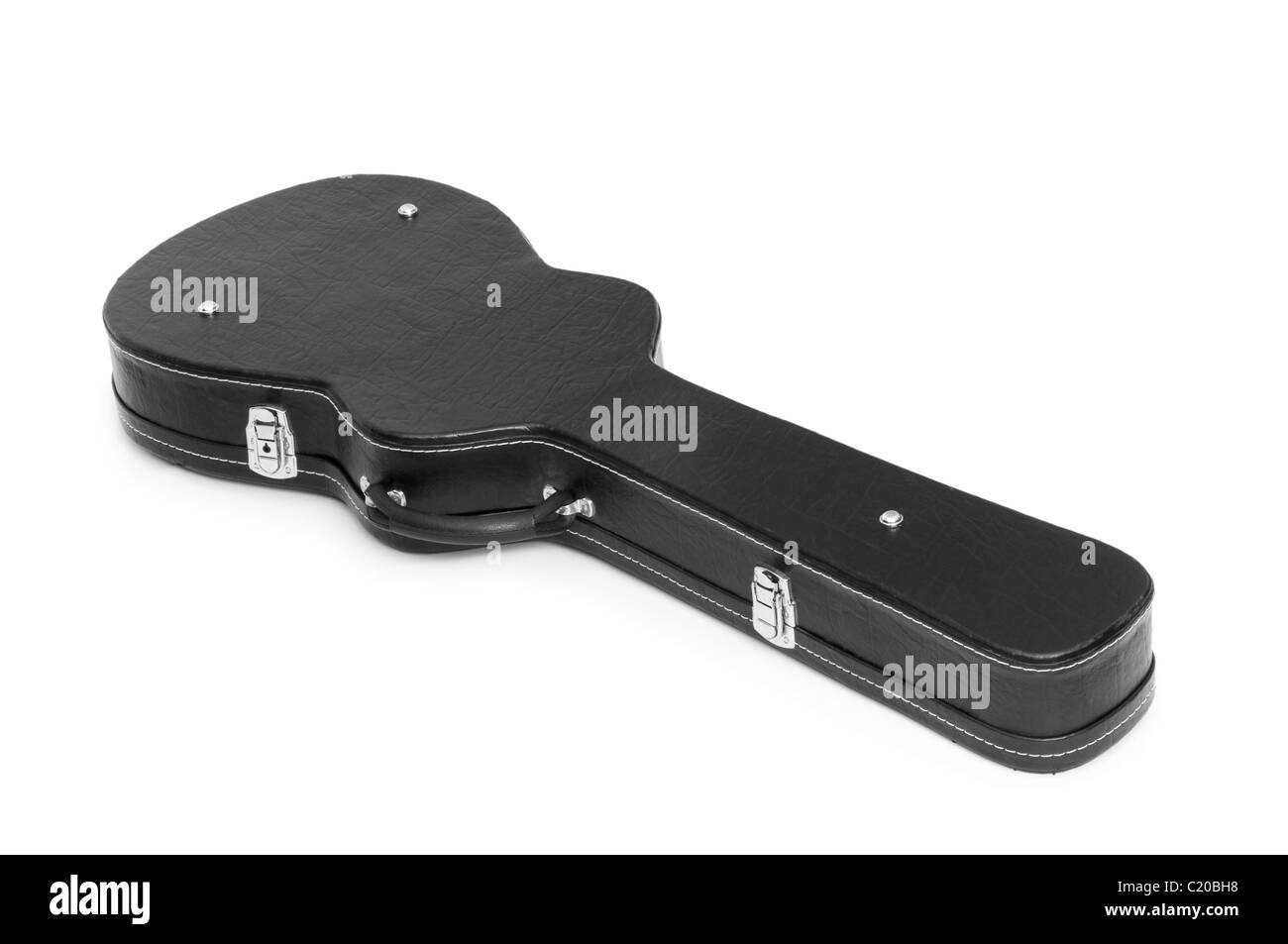 Gitarrenkoffer auf dem weißen Hintergrund isoliert Stockfoto