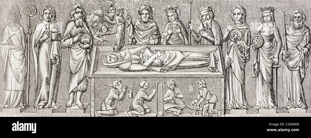 Bas-Relief auf dem Grab der Elisabeth von Ungarn, 1207-1231. Prinzessin von Ungarn und katholische Heilige. Stockfoto