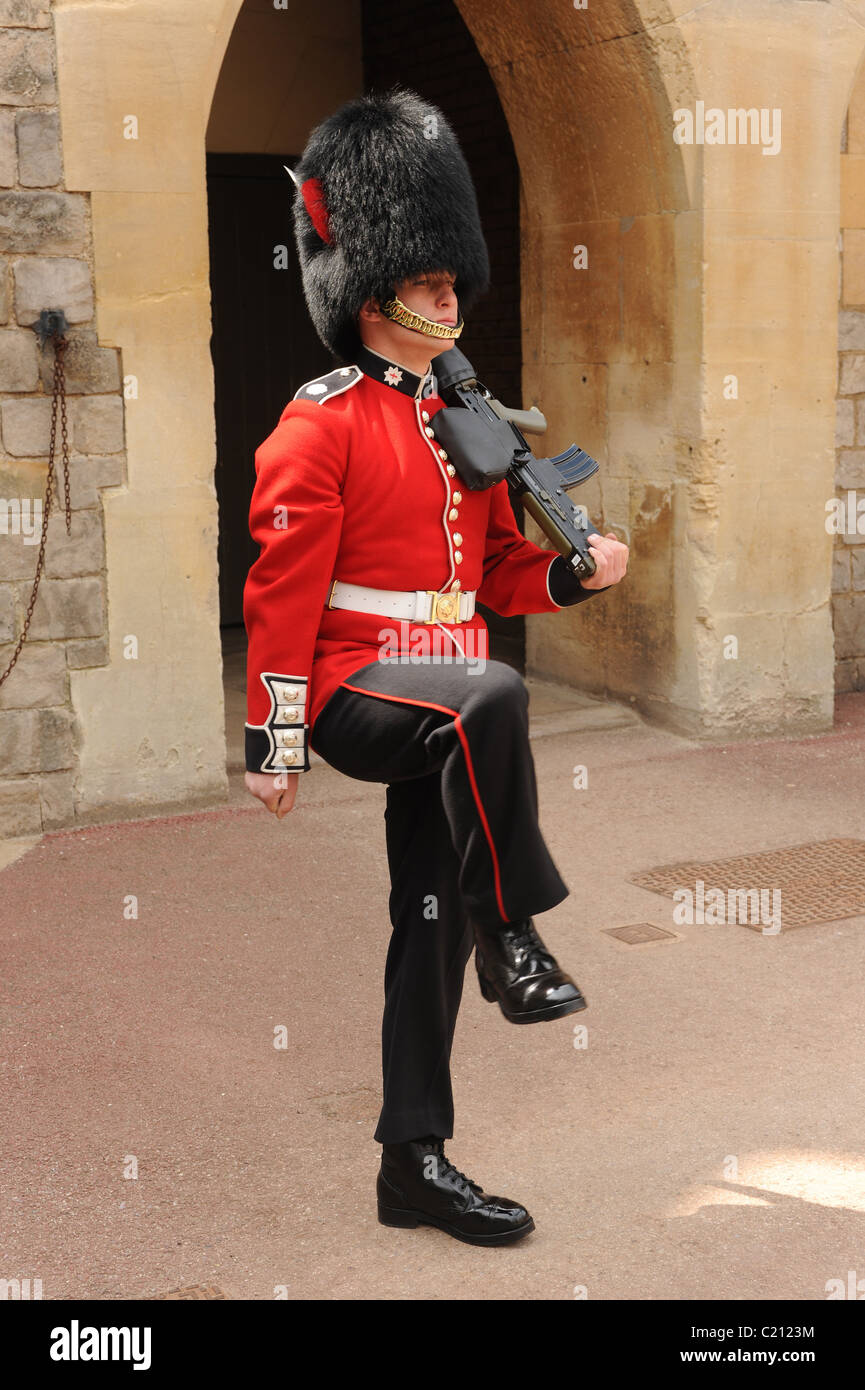Ein Coldstream Gardist auf der Parade in Windsor Castle. Stockfoto