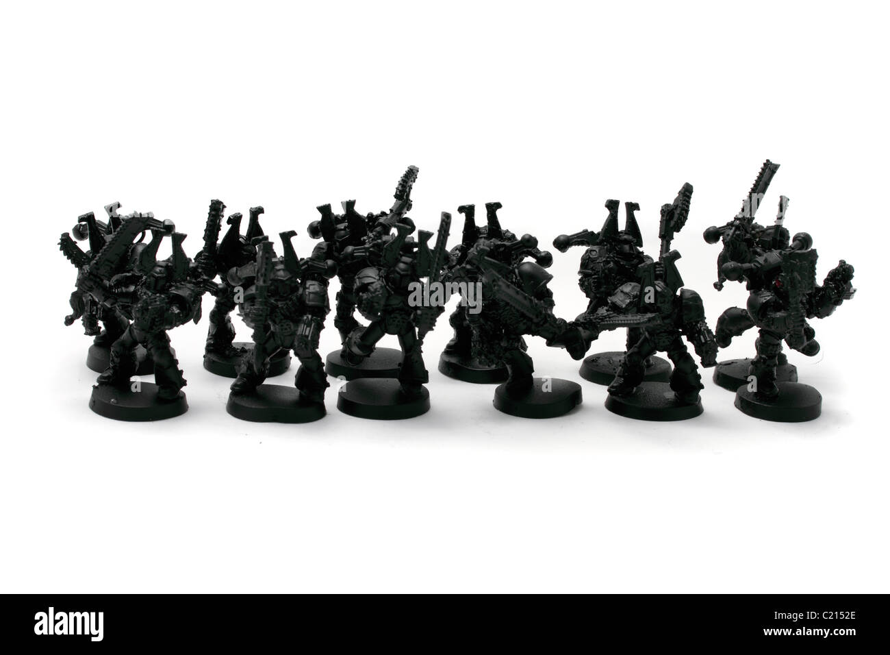 Chaos Space Marines, Khorne Bezerkers, 12 Figuren, bewaffnet Mischung aus Bolzen Pistolen und Power Handwaffen - laviert. Kunststoff-Figuren, Games Workshop, Warhammer 40K Stockfoto