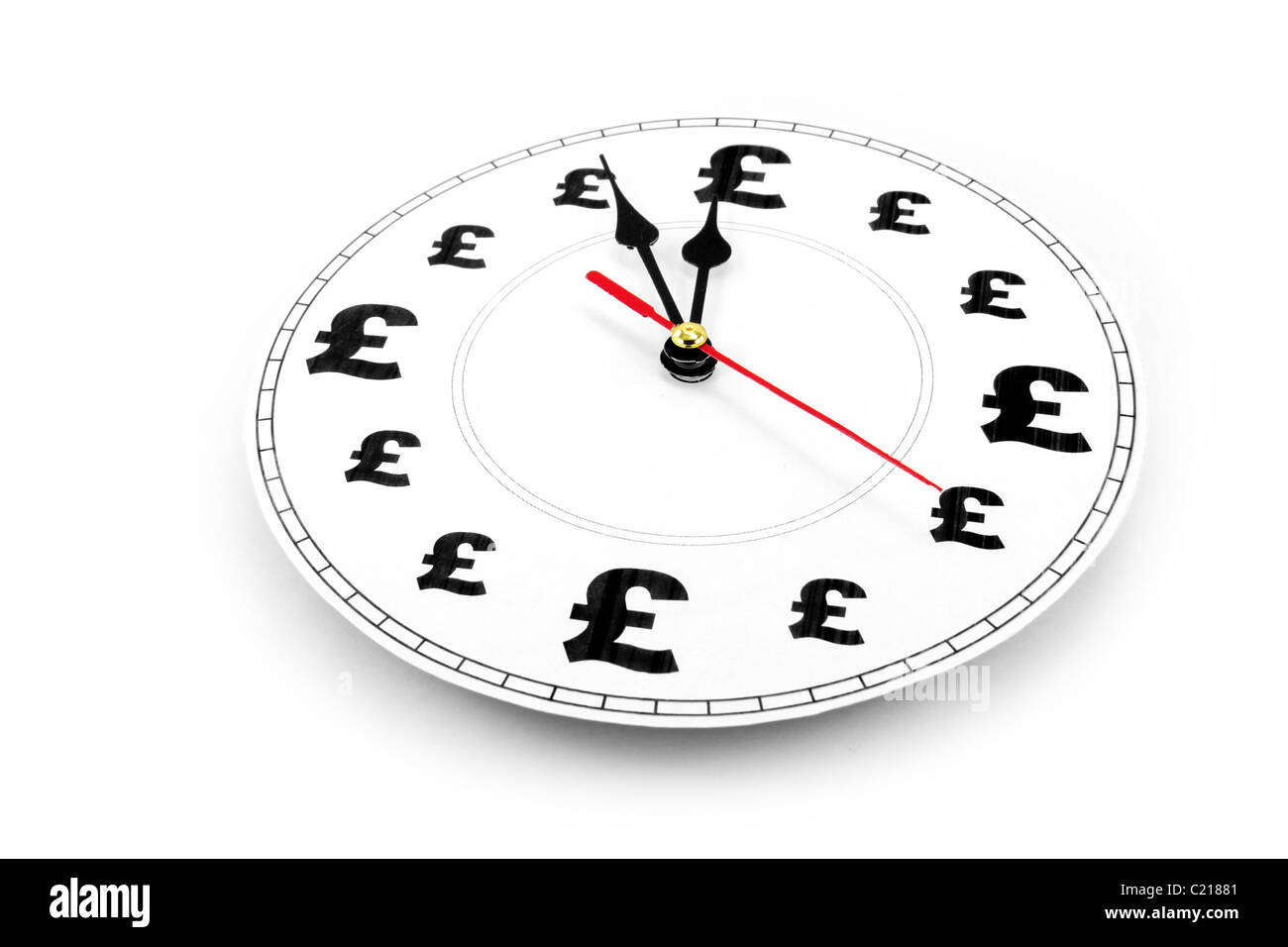 Uhr und Pfund Zeichen, Zeit ist Geld Stockfoto