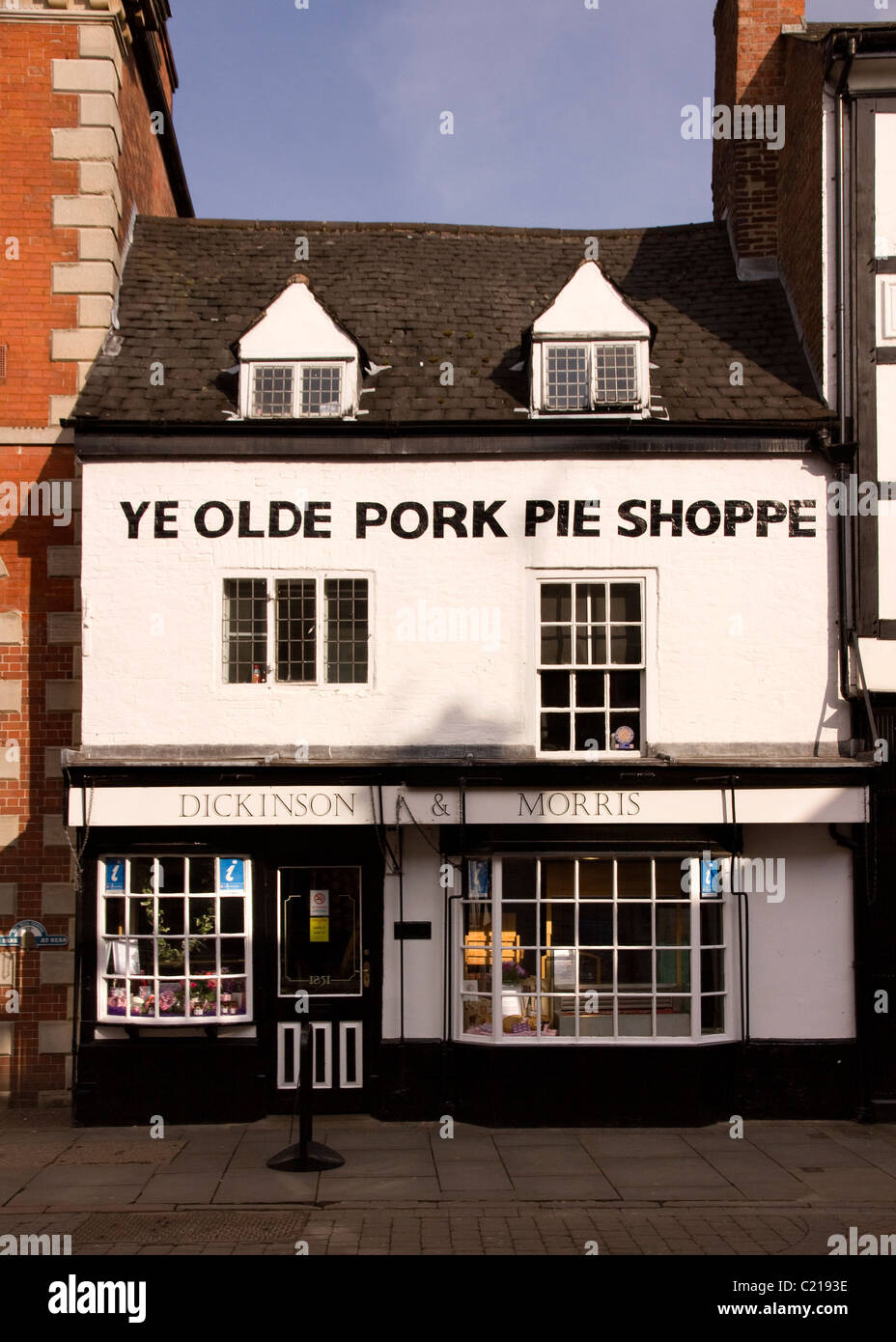 Dickinson und Morris ' Ye Olde Shoppe Pork Pie "Melton Mowbray, Leicestershire, England, UK Stockfoto