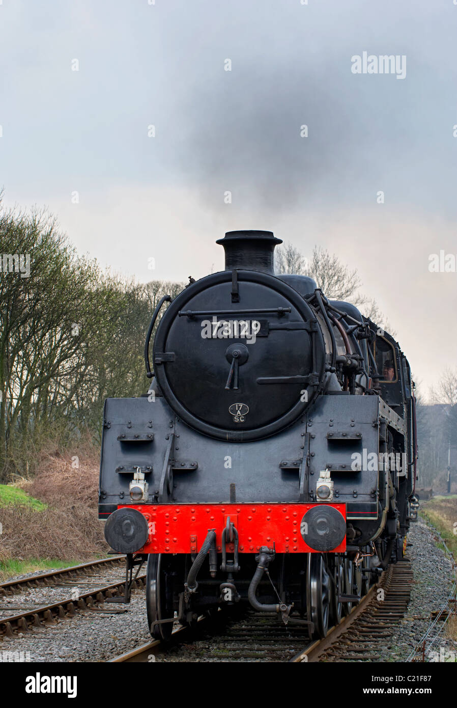 Standard Klasse 5 Dampflok Ansätze ramsbottom Station in Lancashire, Teil der East Lancs Eisenbahn Stockfoto