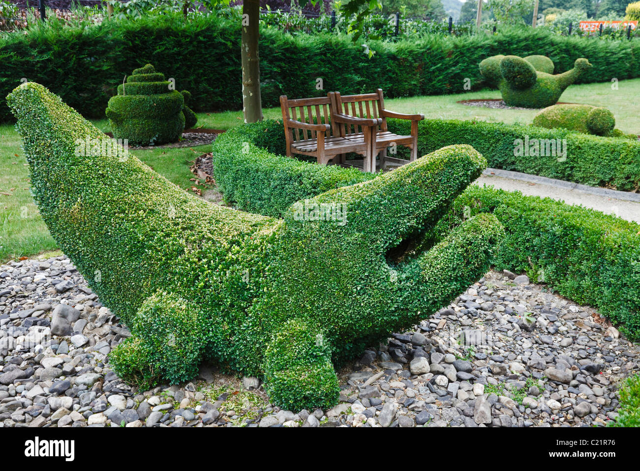 Formschnitt Krokodil am Parc des Topiares (topiary Gardens), Durbuy, Luxemburg, Wallonien, Belgien Stockfoto