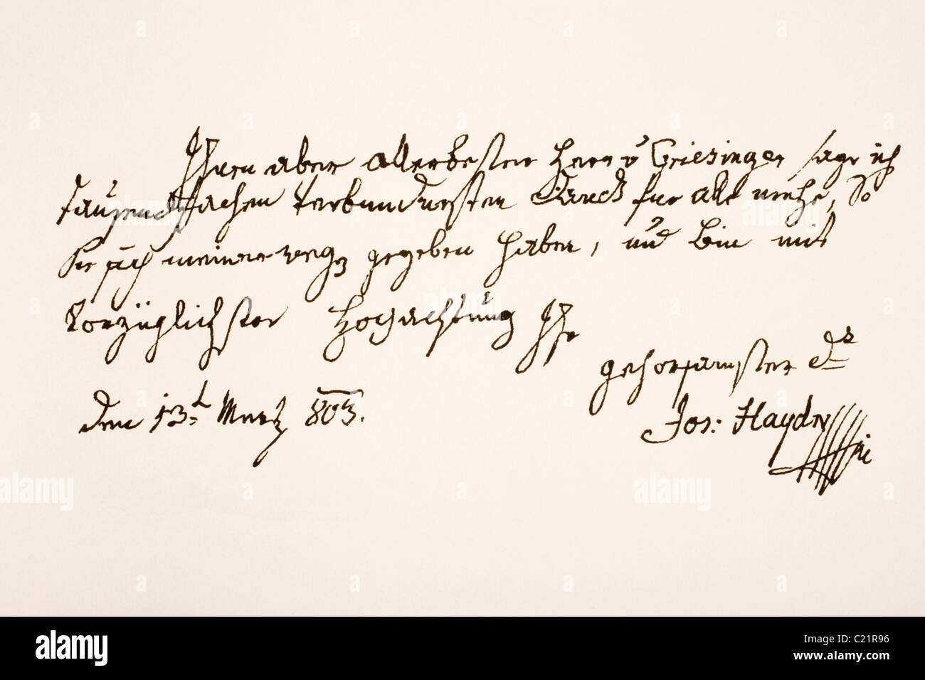 Franz Joseph Haydn, 1732-1809. Österreichischer Komponist. Hand-Arbeitsprobe. Stockfoto