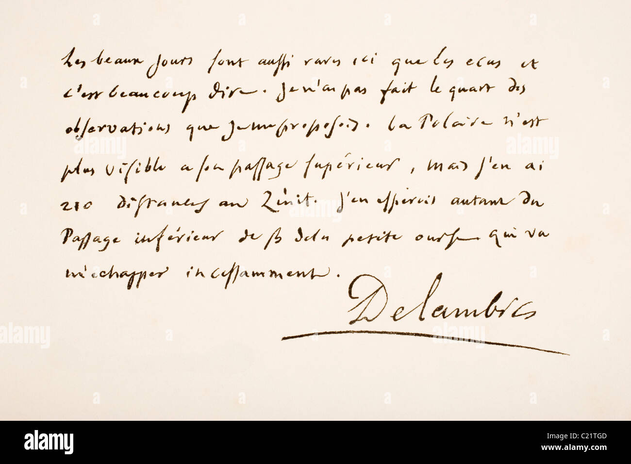 Jean Baptiste Joseph Delambre Chevalier, 1749-1822. Französischer Mathematiker und Astronom. Hand-Arbeitsprobe. Stockfoto